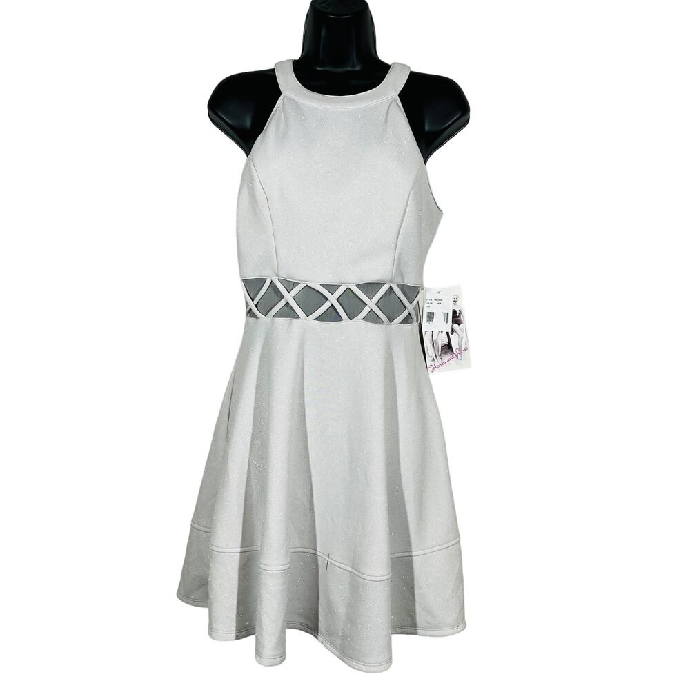 NEW! Honey & Rosie Metallic Halter Dress Sleeveless Champagne Event - M
